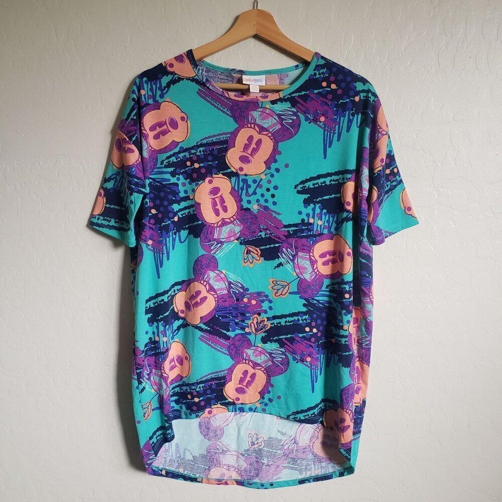LuLaRoe x Disney Minnie Mouse Oversized Irma Tunic Top Blue/Purple Sz Womens XXS